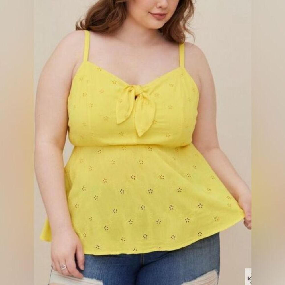 Torrid Peplum Eyelet Cami babydoll‎ sleeveless blouse top yellow size 1X